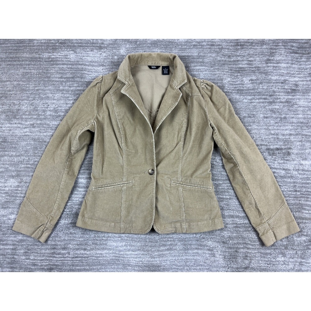 Mossimo Blazer Women Small Tan Corduroy Single Button Puff Shoulder Western Yoke